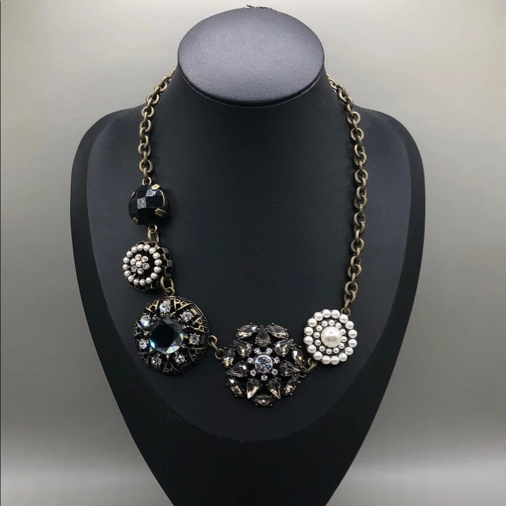 Lia Sophia Curio Chain Necklace + Victorian Style Cameo Bracelet Antiqued Brass.